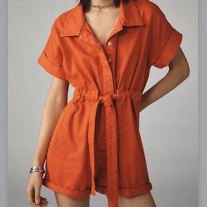 Pilcro Womens orange Utility SS Belted Romper XL